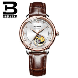 Switzerland BINGER Women's watches Ultra-thin Japan 90S5 Automatic Movemt Tourbillon sapphire Mechanical Wristwatches B-1180W-2