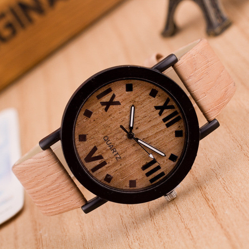 Roman Numerals Wood Leather Band Analog Quartz Vogue Wrist Watches