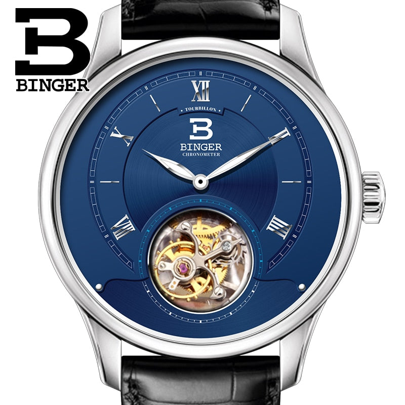 Luxury Switzerland BINGER Watches Men Japan Seagull Automatic Movement Tourbillon Sapphire Alligator Hide Men's Watch B80805-2