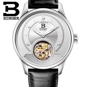 Luxury Switzerland BINGER Watches Men Japan Seagull Automatic Movement Tourbillon Sapphire Alligator Hide Men's Watch B80805-2