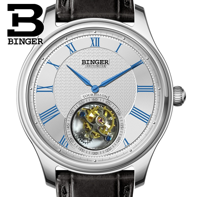 Luxury Switzerland BINGER Watches Men Seagull Automatic Movemt Watch Male Tourbillon Sapphire Alligator Hide Mechanical B80803-1