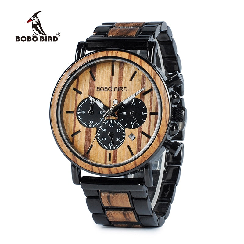 BOBO BIRD Wooden Watch Men erkek kol saati Luxury Stylish Wood Timepieces Chronograph Military Quartz Watches in Wood Gift Box