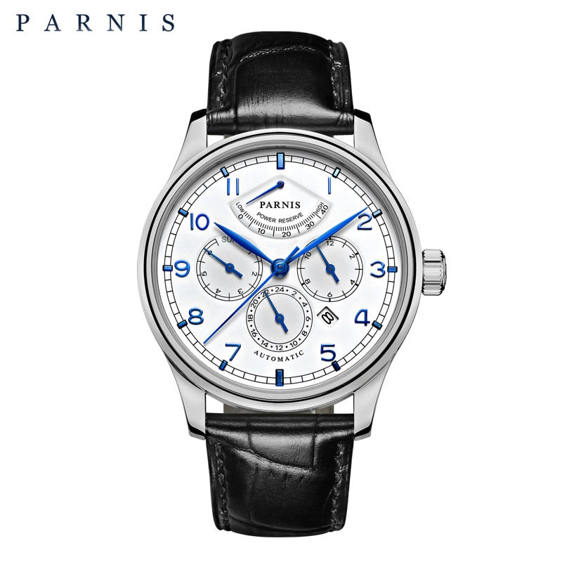 Parnis 42mm Automatic Watch Moon Phase Power Reserve Watch Men Luxury Brand Top Miyota Mechanical Winder Watch PA6062-A Gift Men