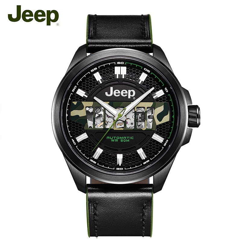 Jeep Original Mens Mechanical Watches Grand Cherokee Seri 50M Waterproof Steel Hollow Luxury Brand Male Watch JPG900101MA