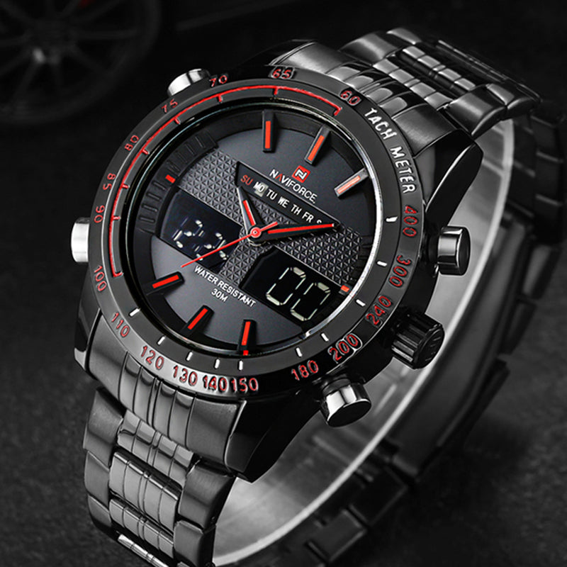 Watches men NAVIFORCE 9024 luxury brand Full Steel Quartz Clock Digital LED Watch Army Military Sport watch relogio masculino