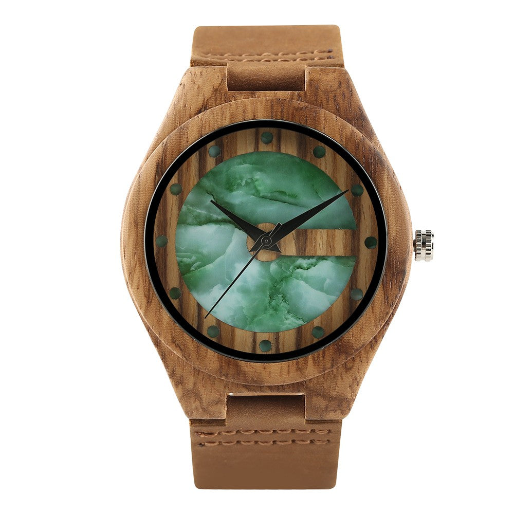 Wooden Watch Unique Quartz Watch Men's Wood Wrist Watches Birthday Gift Bamboo Wristwatch-Green