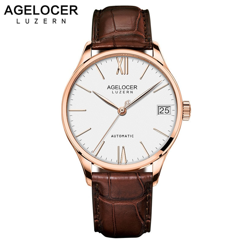 Super Slim Mechanical Watches Casual Wristwatch Business SWISS AGELOCER Brand Leather Watch Men's Fashion 2018 relojes hombre