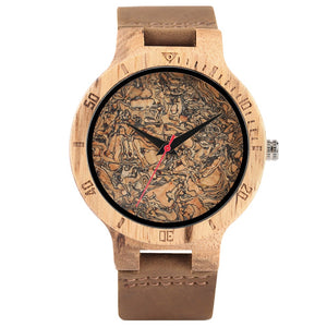 Handmade Wooden Quartz Wristwatch Men Creative Wood Watch Bamboo Wristwatch Bracelet-Brown