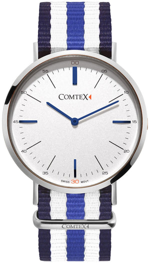 COMTEX Mens Watches Import Swiss Analog Quartz with Two Tone Nylon Band White Dial (Silver)