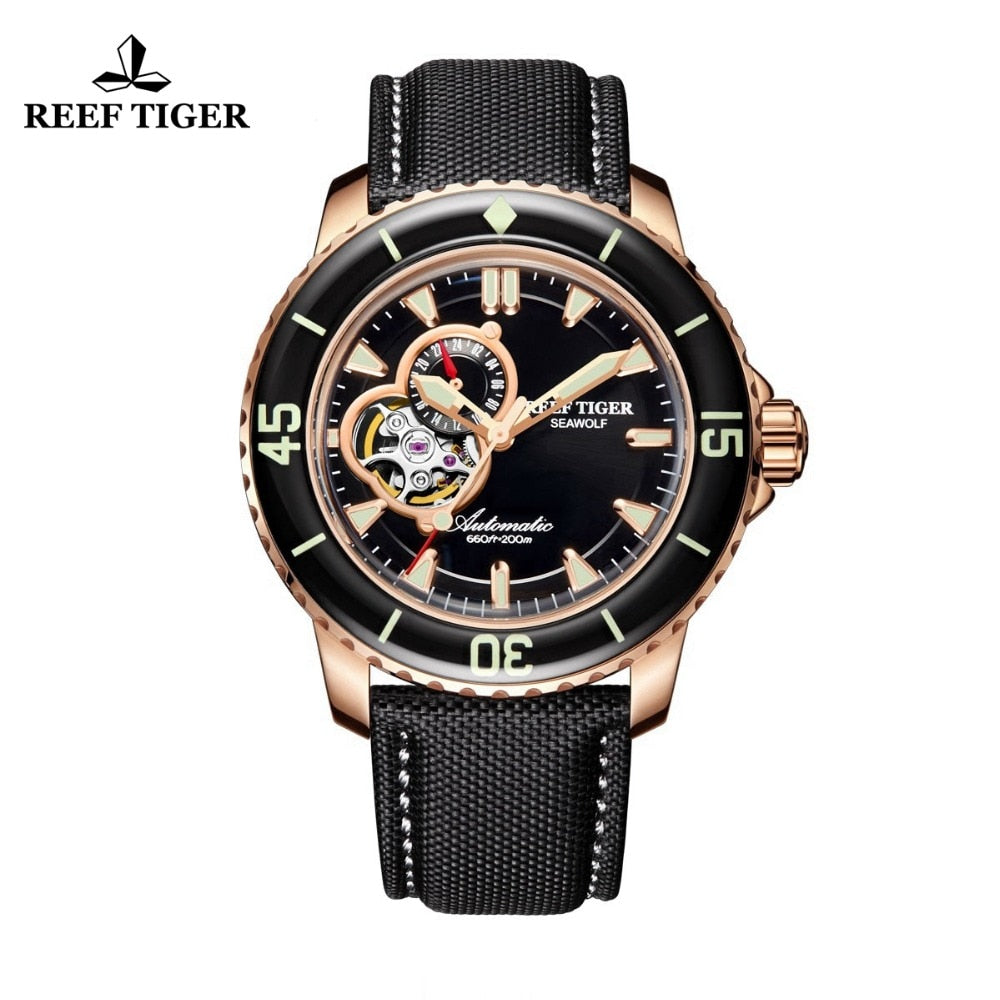 Reef Tiger/RT Sport Automatic Watches for Men Rose Gold-Tone Super Luminous Dive Watch RGA3039