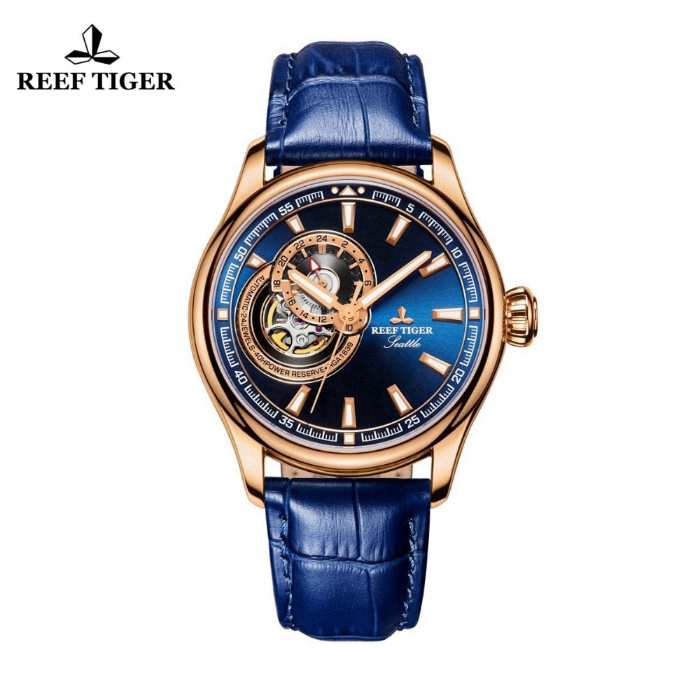 Reef Tiger/RT Dress Men Watch Blue Tourbillon Watches Top Brand Luxury Automatic Mechanical Watch Relogio Masculino RGA1639