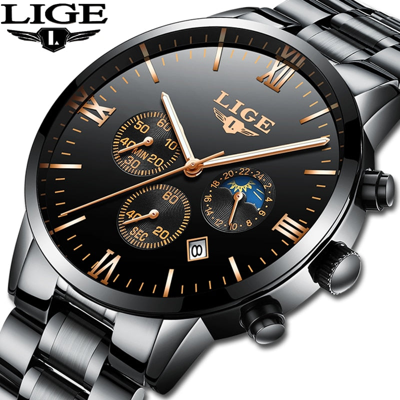 LIGE Watch Men Fashion Quartz Clock Mens Watches Luxury Famous Top Brand Full Steel Business Waterproof Watch Relogio Masculino