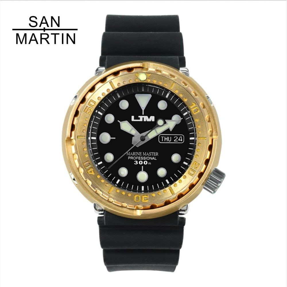 San Martin Women Men Fashion Watch Automatic Diving Sport Watch Bronze Watch 300m Water Resistant Bronze bezel Male Tuna SBBN015