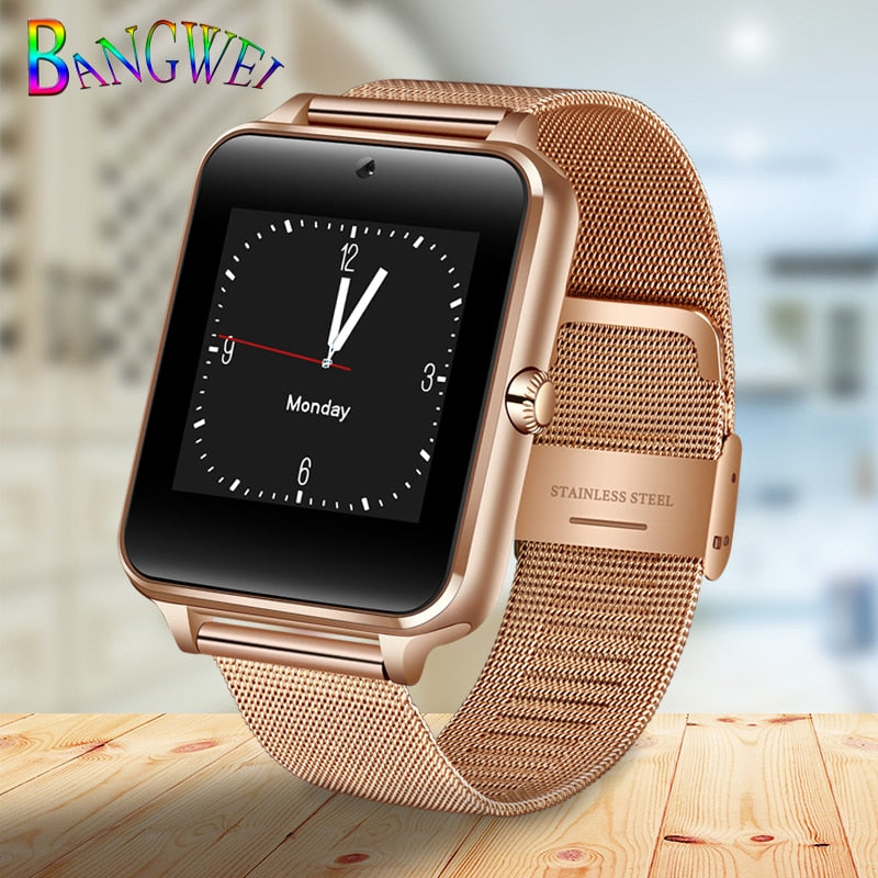 BANGWEI2018 New Smart Watch Men Fashion Stainless Steel Strap Support SIM Card TF Call LED Large Screen Camera Sport Watch + Box